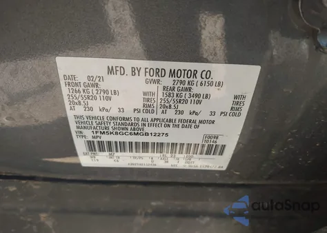 2021 Ford Explorer St из США, поврежденный, VIN 1FM5K8GC6MGB12275